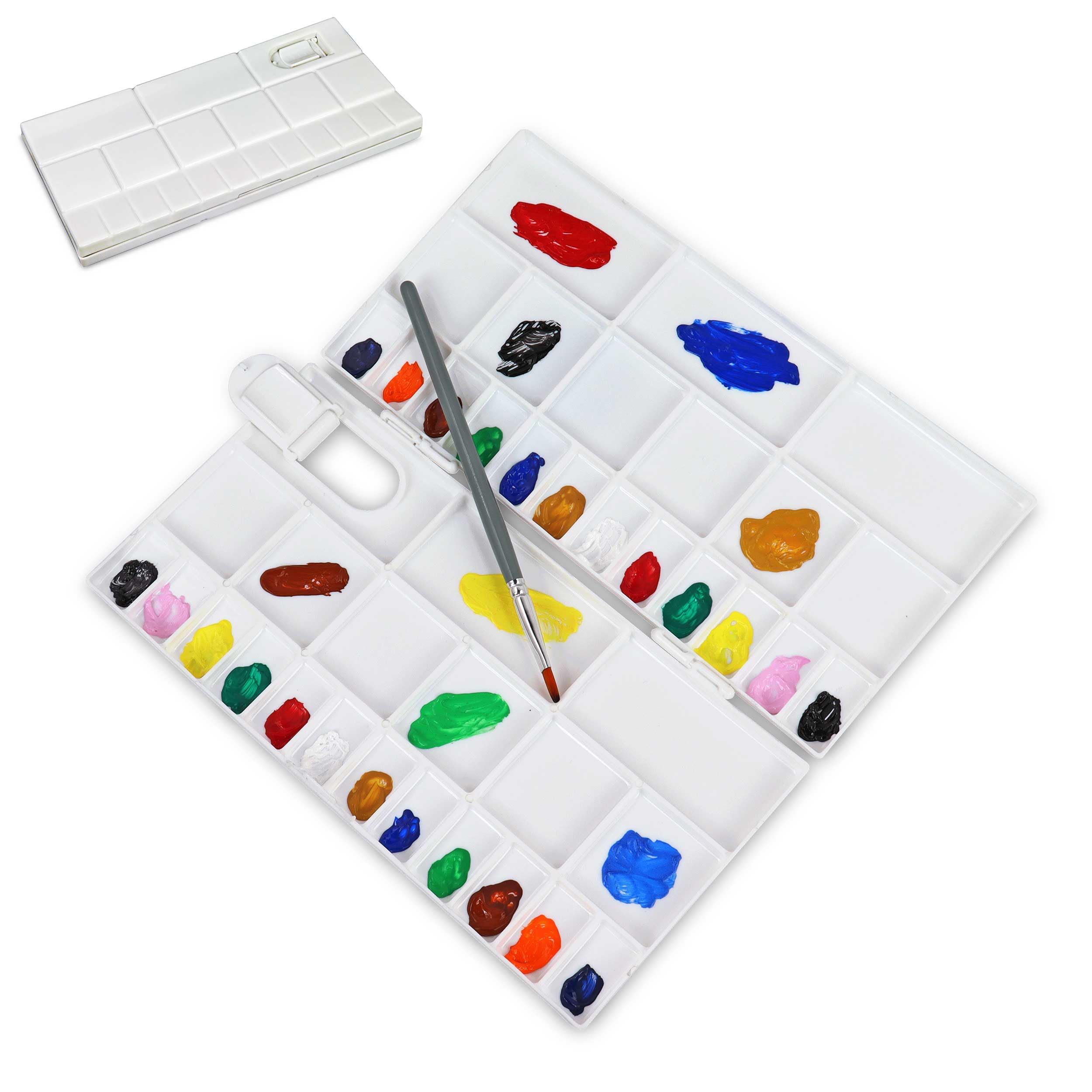 Liquidraw White Plastic Paint Palette - 41 Well | Large Folding Mixing & Painting Palette | Thumb Hole For Holding | Suitable For Acrylic, Oil & Watercolour | For Professional Artists, Students & Kids