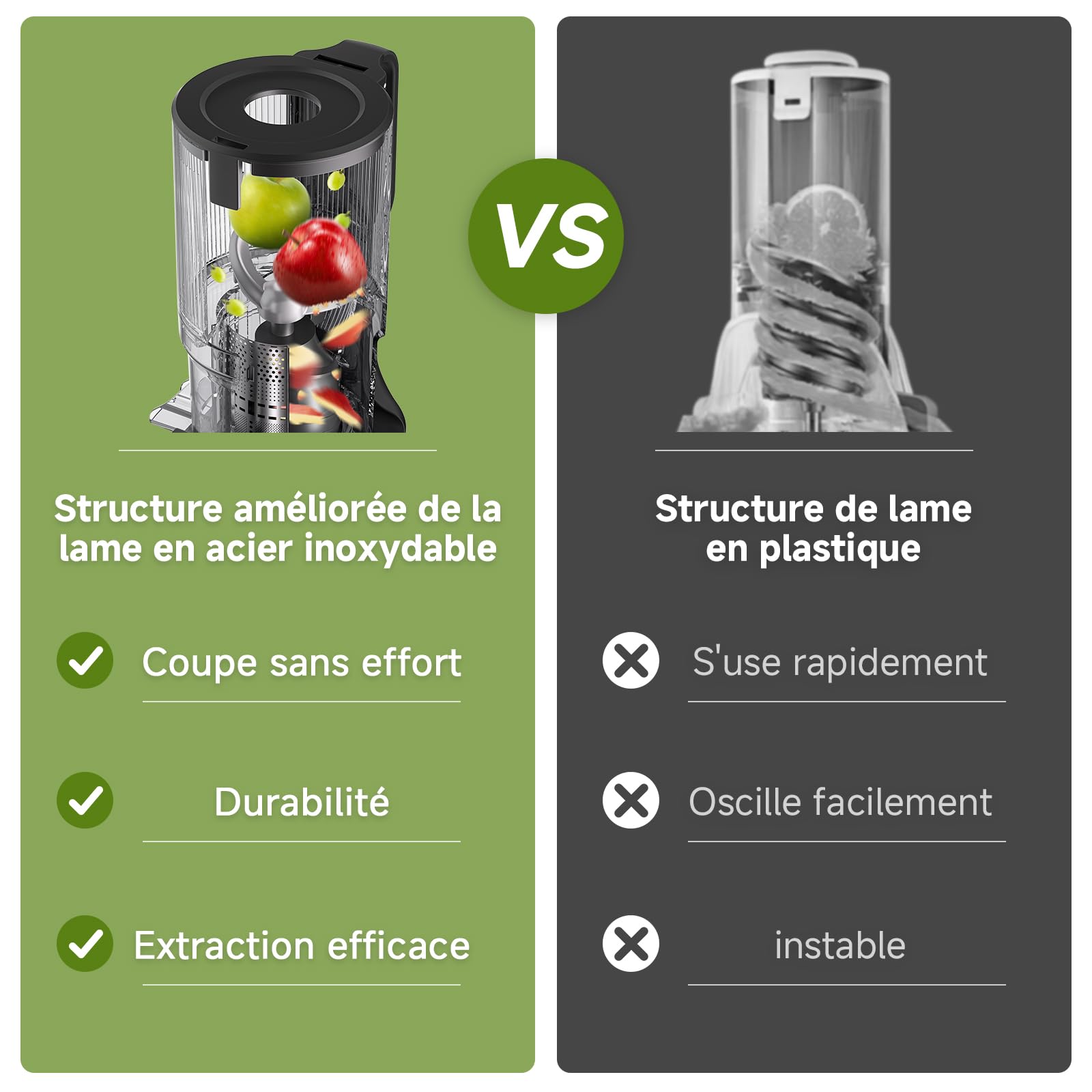 AMZCHEF Extracteur De Jus Avec Deux Tarières, Ouverture 135 Mm, Grande Capacité