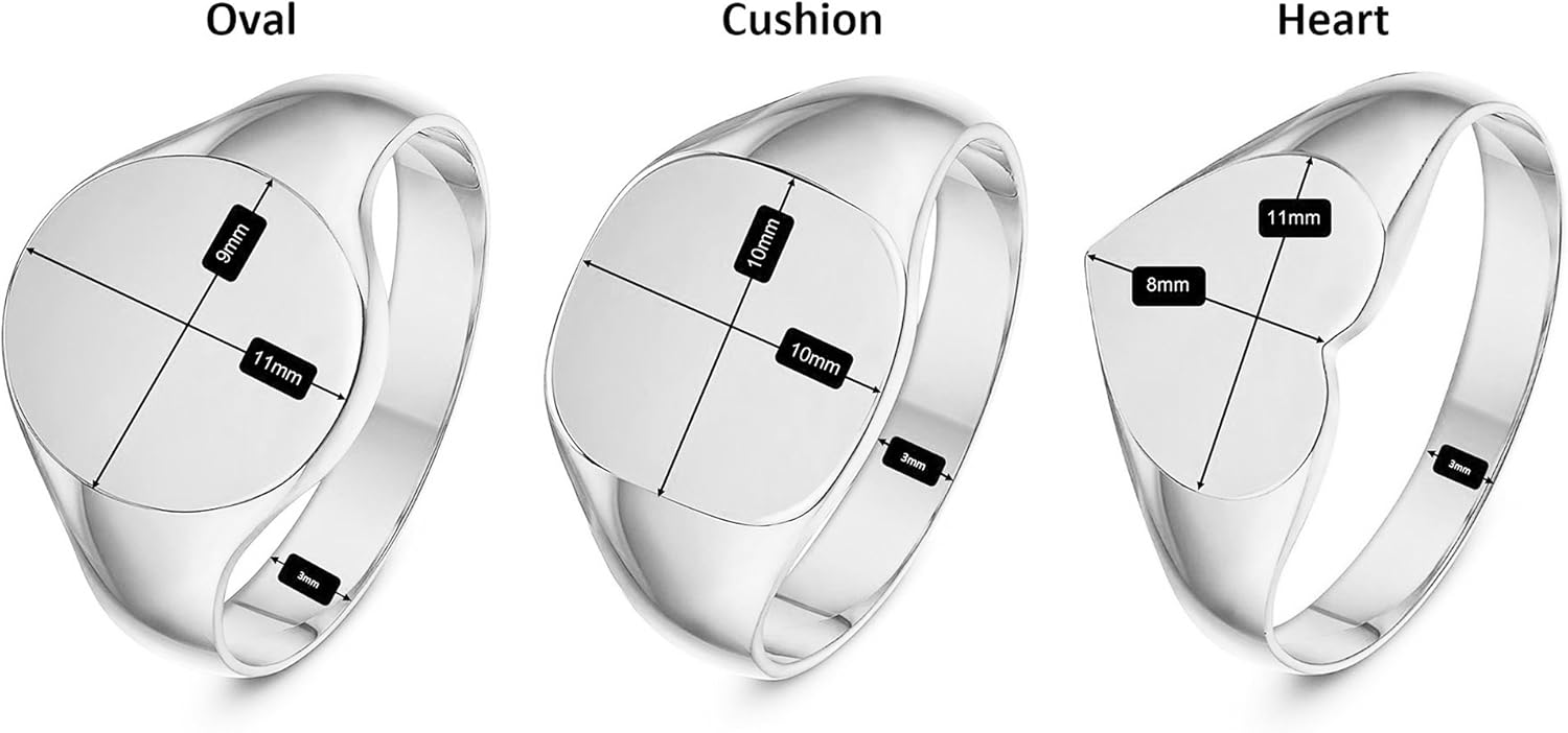 LANDA JEWEL Ladies Sterling Silver Cushion or Oval or Heart Shape Medium Weight Polished Signet Ring