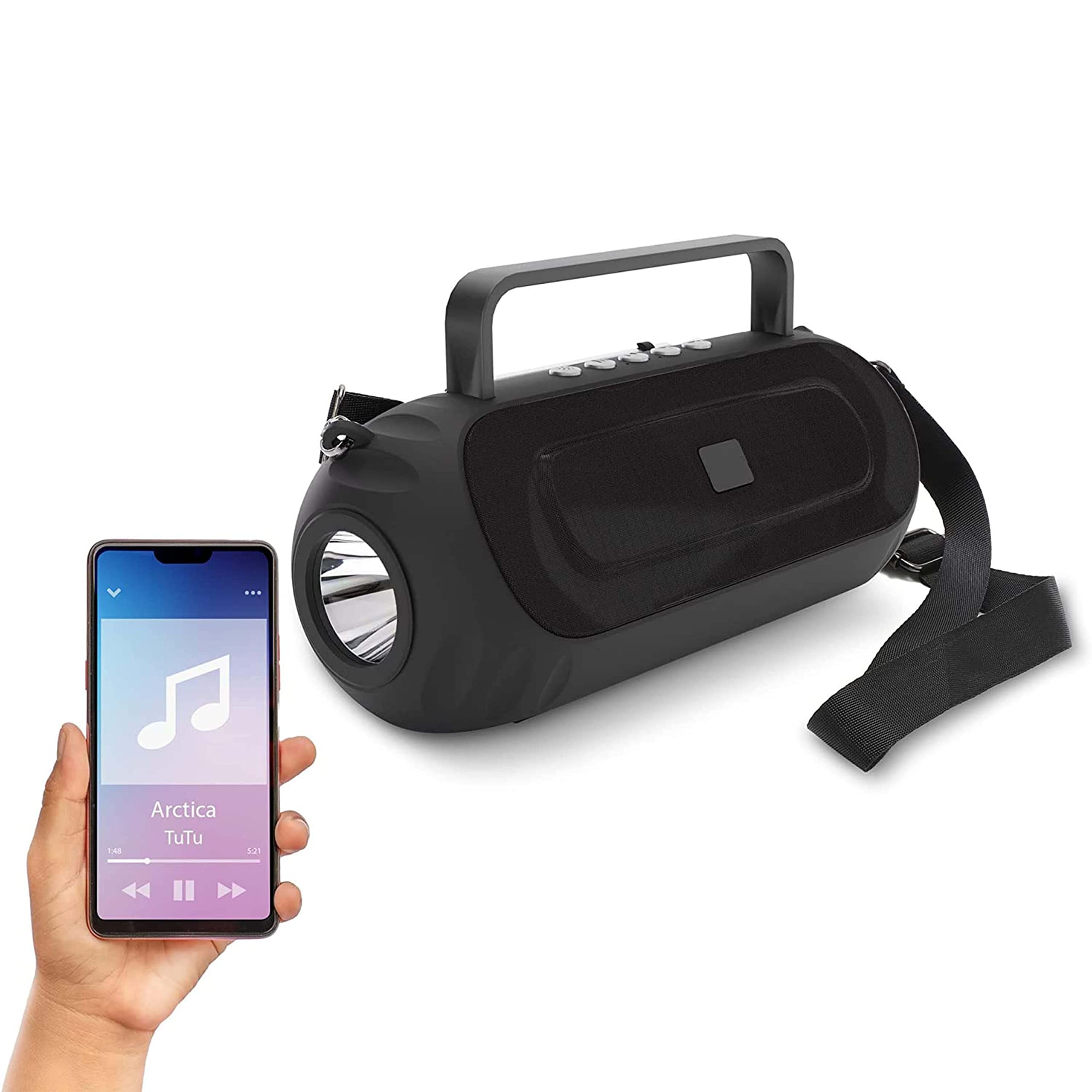 SIMPLETEK Speaker Casse Bluethoot 5.0 Con Flash | Portata 10 m 10 W Di Potenza Bassi Potenti Con Antenna Radio FM