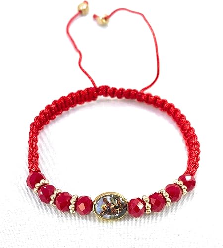 San Miguel Arcángel Rojo con Dorado Pulsera Ajustable Roja Ajustable De San Miguel Arcangel Con Tono Dorado