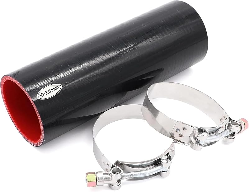 Mangote reto de silicone Taukealugs para turbo e intercooler, 63 mm x 20,32 cm – Kit com 2 abraçadeiras