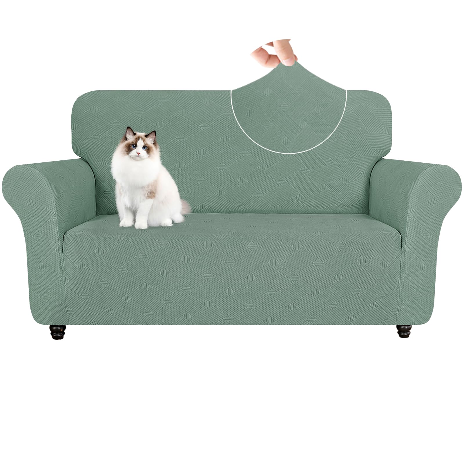 YSTELLAA Housse De Canapé 2 Places avec Accoudoirs, Housse Canapé Extensible, Universelle Protege Sofa, Sofa Cover Antidérapante, Griffures, Antisalissure, pour Le Salon, Vert Clair