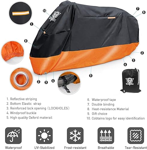 Miniatura 2 de XYZCTEM Funda para motocicleta, protección impermeable para todas las estaciones, ajuste de precisión de hasta 87 pulgadas, bicicletas turísticas,