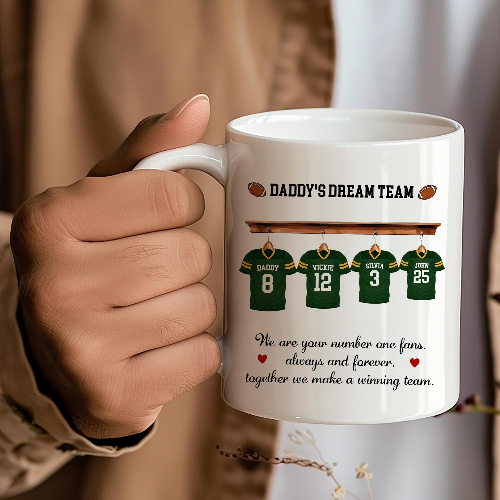 Hyturtle Personalized Mug - Dad's Football Team - Fathers Day & Birthday Gift - Custom Name Coffee Cup - Ceramic Mug 11oz-15oz