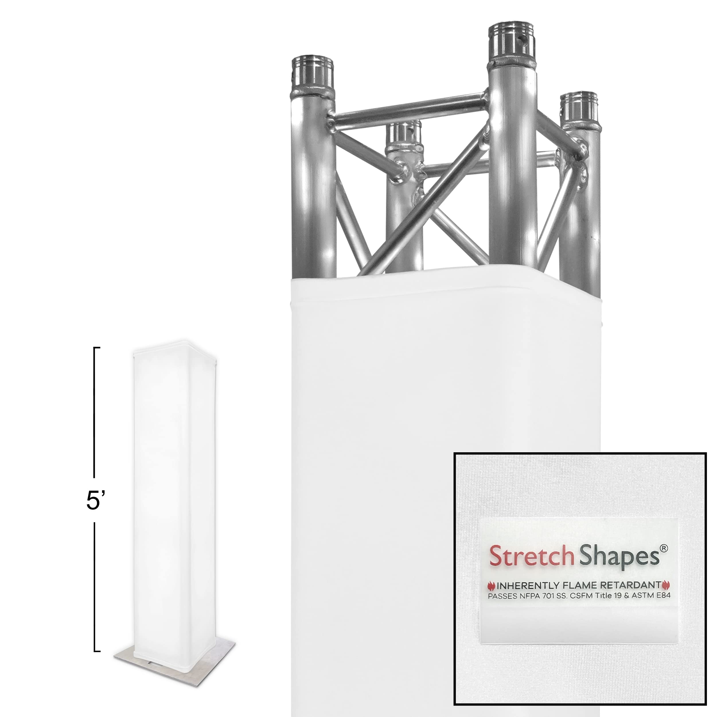 Stretch Shapes 5 Ft. Truss Cover (Also Fits 1.5m) For 5' X 12" Box Truss - Premium White IFR Stretch Fabric
