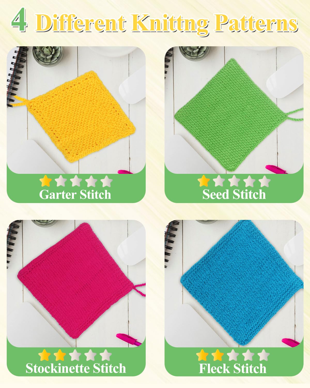 Aelike Knitting Kit for Beginners, Dishcloth Knitting Kit, Knitting Set with 25cm Metal & Bamboo Needles, Instructions and Yarn, Knitting Starter Kit for Adults