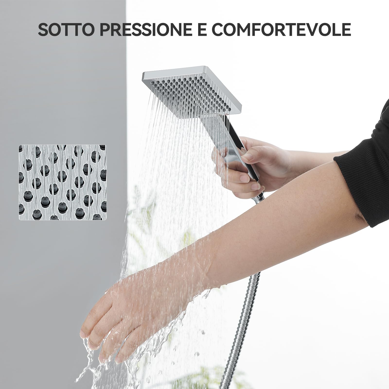 Auralum Colonna Doccia con Miscelatore Termostatico, Miscelatore Doccia Esterno Ottone, Colonna Doccia con 30x30cm Soffione Doccia e Doccetta, Asta Saliscendi Doccia Altezza Regolabile 80-124cm, Cromo