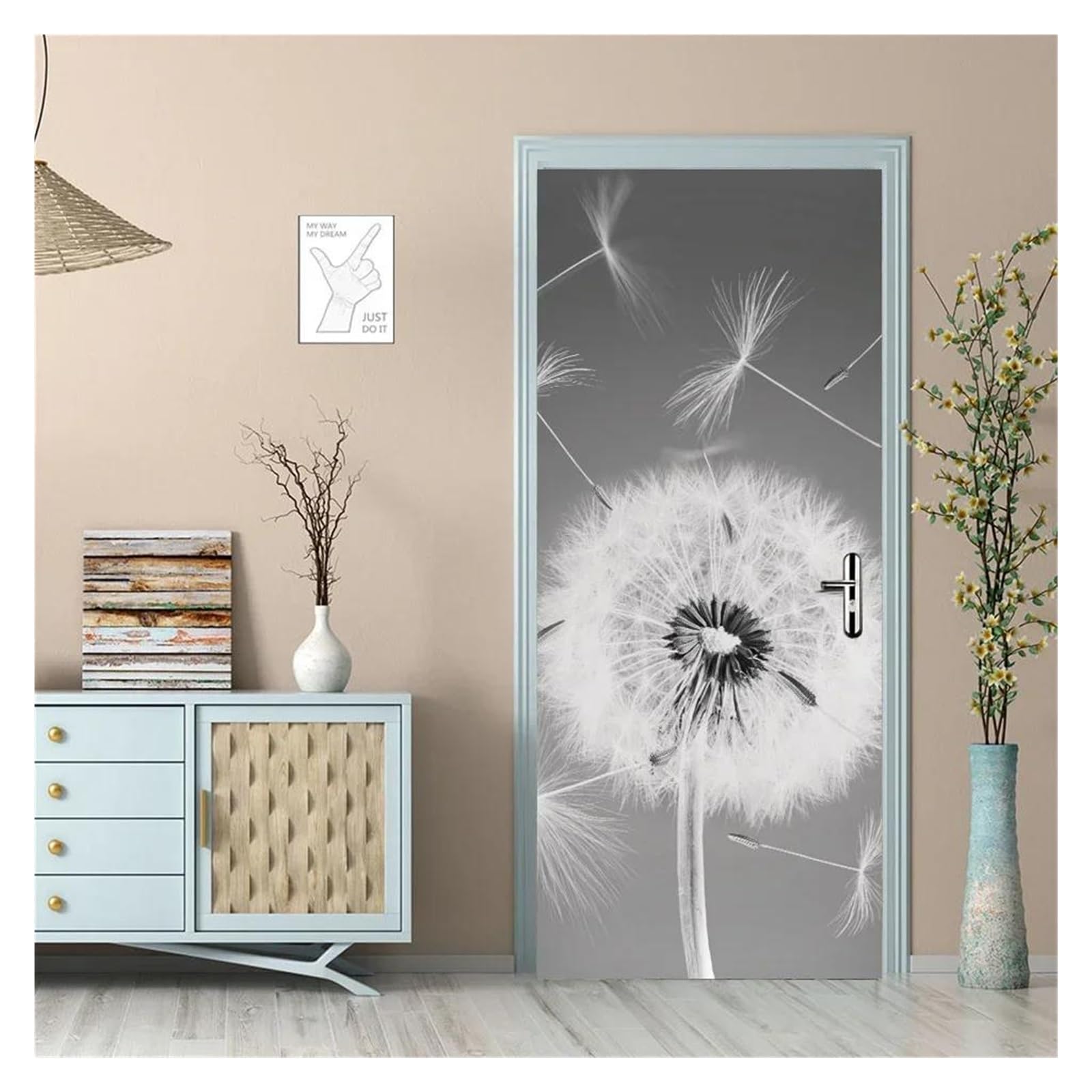 Stickers de porte pissenlit violet 40x120cm pour decoration de salon