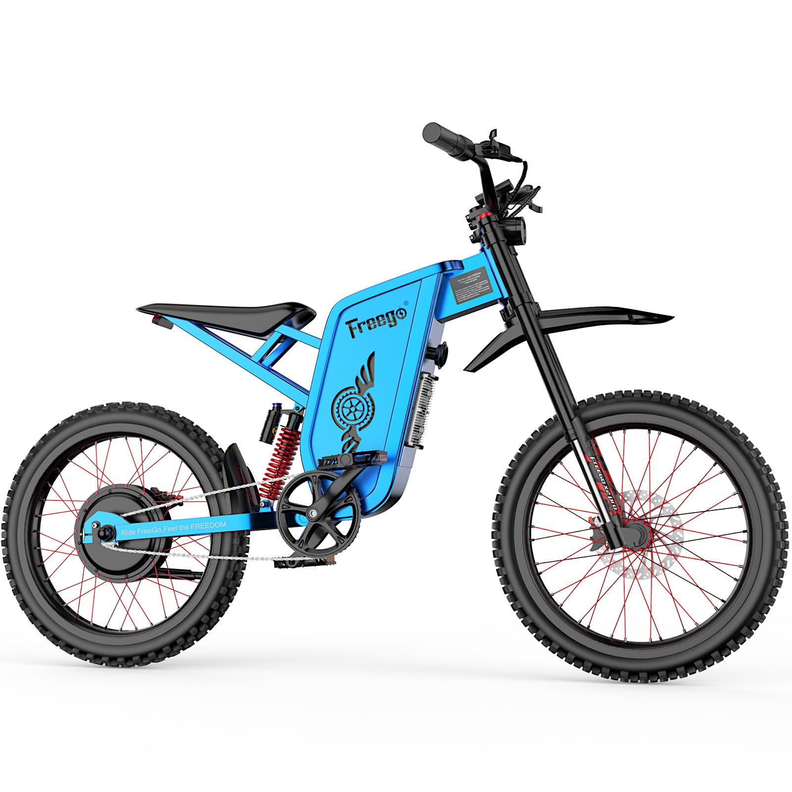 Freego Electric Motorcycle for Adults, X2Pro Electric Dirt Bike 6000W(Peak) Motor 60V/35Ah Battery,50MPH/7 Speed Off Road Electric Bicycle,19x2 Tire Full Suspension/Four-Piston Hydraulic Brake