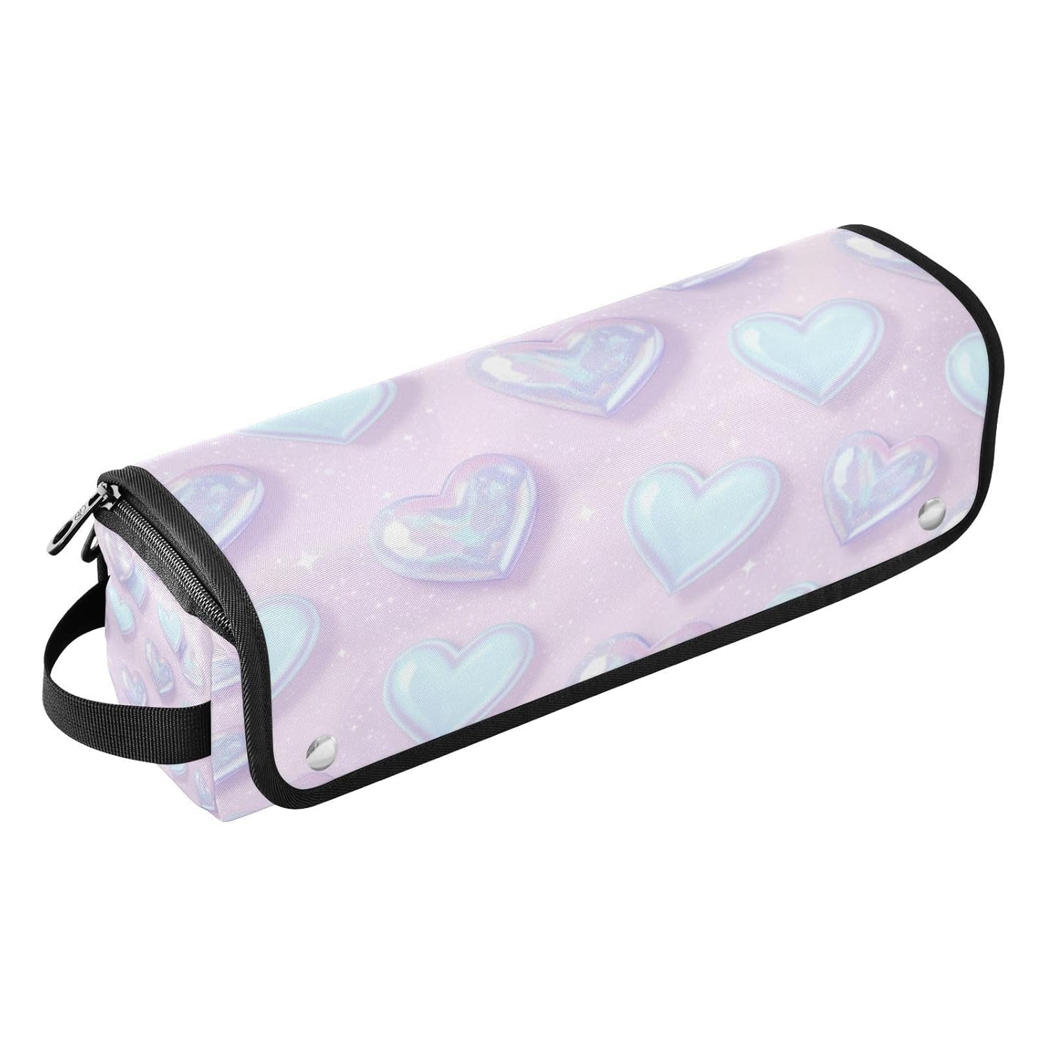 Holographic Rainbow Heart Hair Tools Travel Bag Portable Hair Accessory Organizer with Heat Resistant Mat 2 in 1