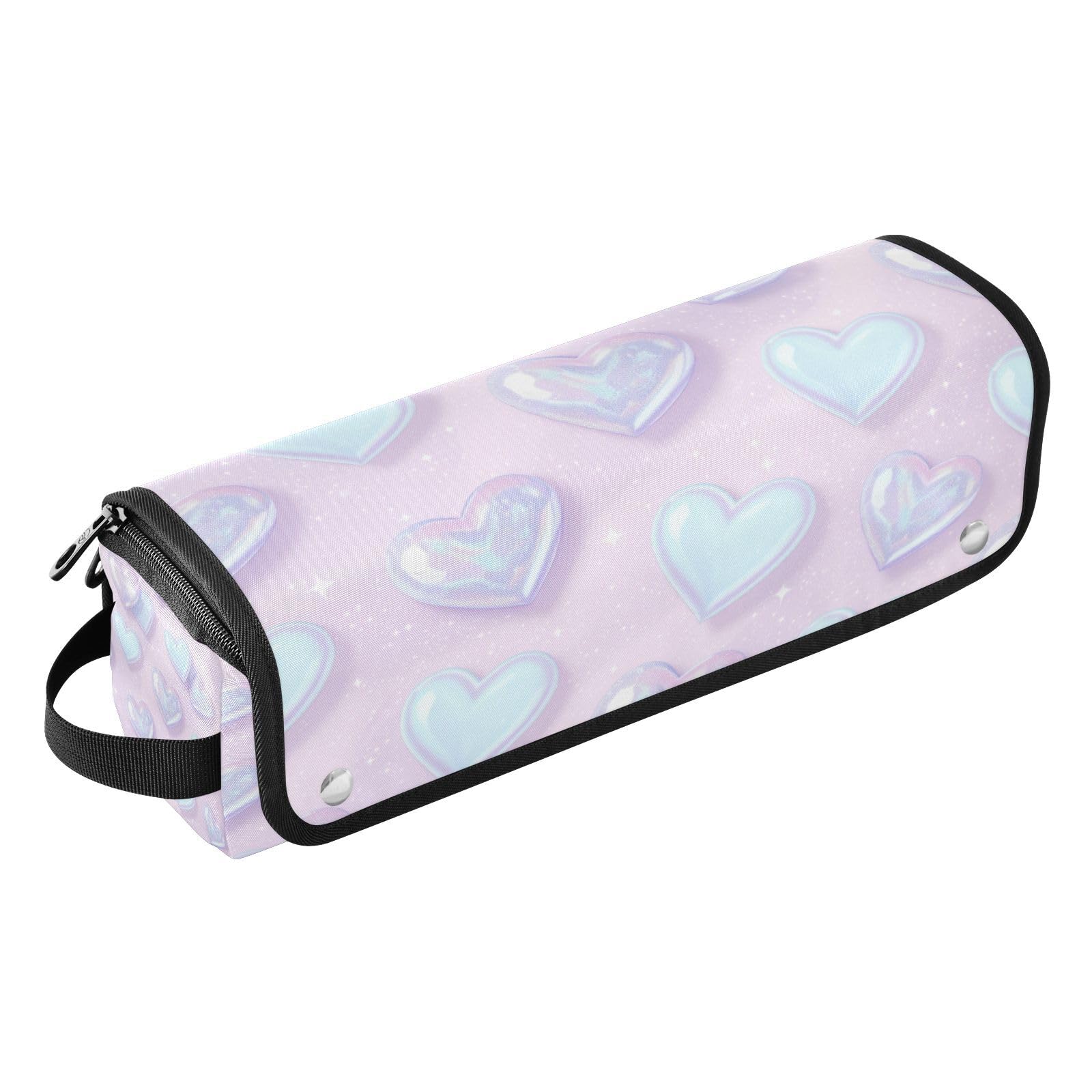 Holographic Rainbow Heart Hair Tools Travel Bag Portable Hair Accessory Organizer with Heat Resistant Mat 2 in 1