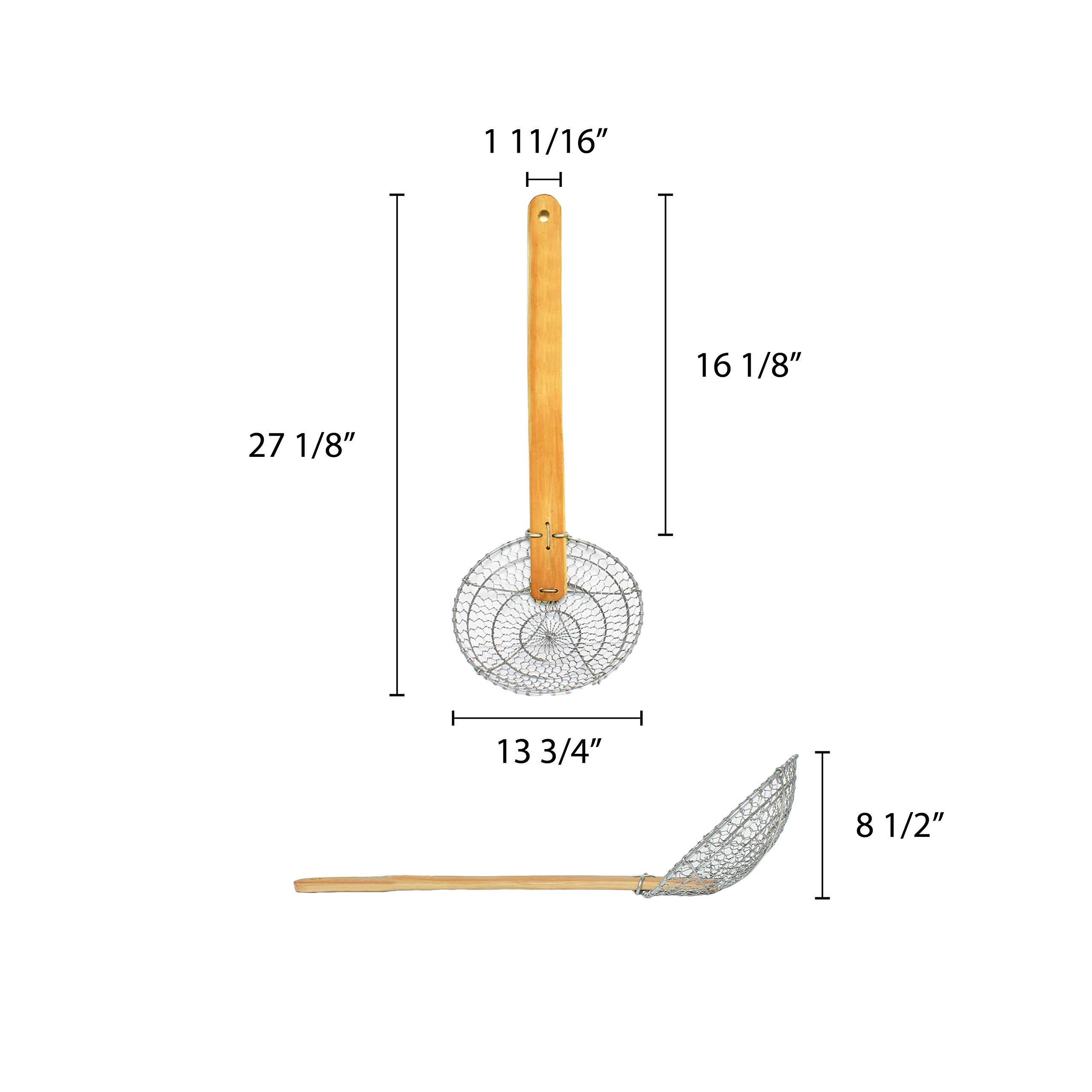 Thunder Group Galvanized Bamboo Handled Skimmer, 14-Inch, Coarse Mesh