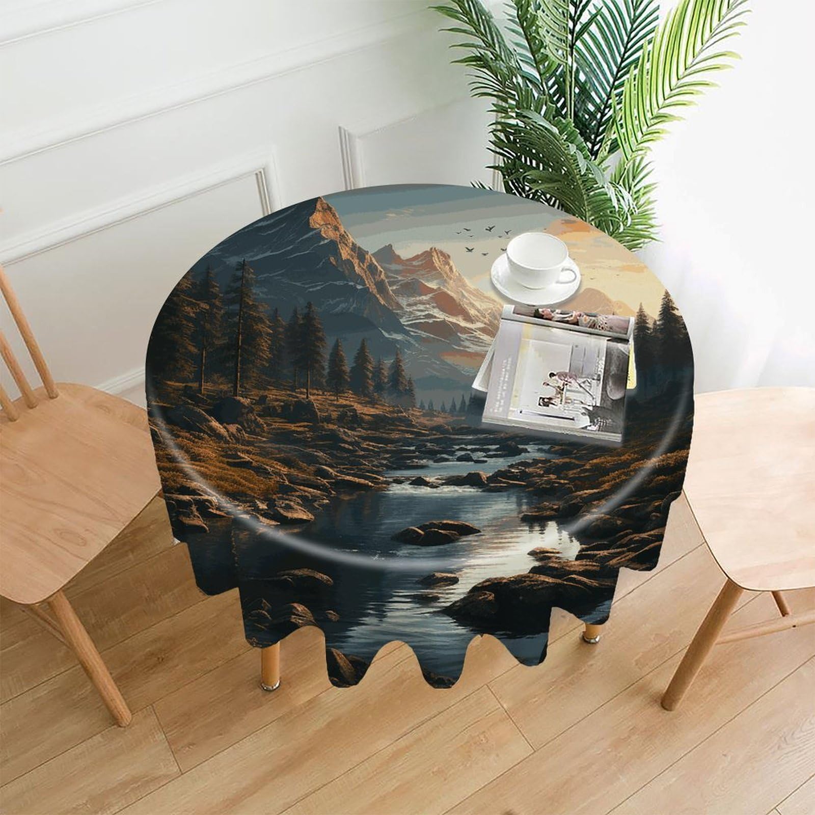 VstaDank Wilderness Table Cloth Fashions Washable Round Tablecloth Decorative Table Cover Comfortable Straight Edge Tablecover for Dining Kitchen Party Outdoor 60 Inch