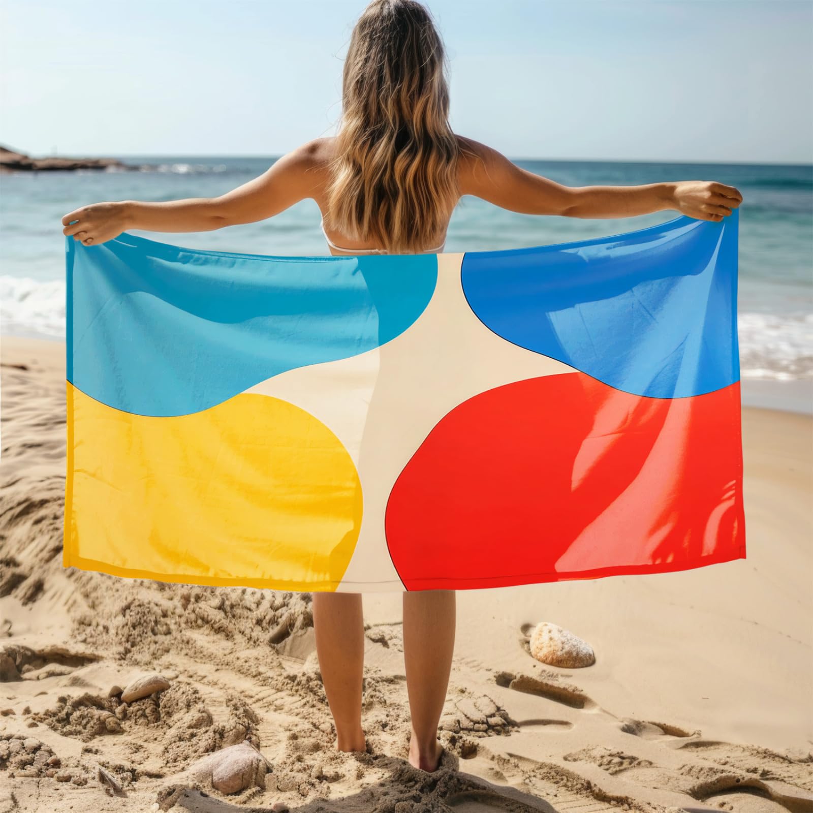 Generico Telo Mare Grande Rosso Blu | Microfibra Telo Mare Antisabbia Leggero Compatto Asciugatura Rapida Assorbente Per Piscina Bagno Lavabile Fino