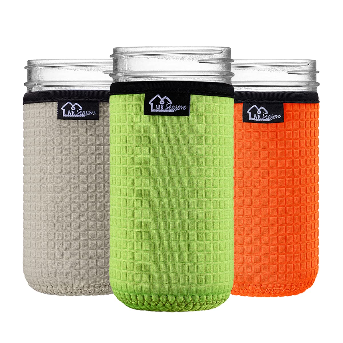 WK IEASONWide Mouth Mason Jar Neoprene Sleeve 16-24OZ Mason Jar Sleeves (24OZ/Green/Grey/Orange)