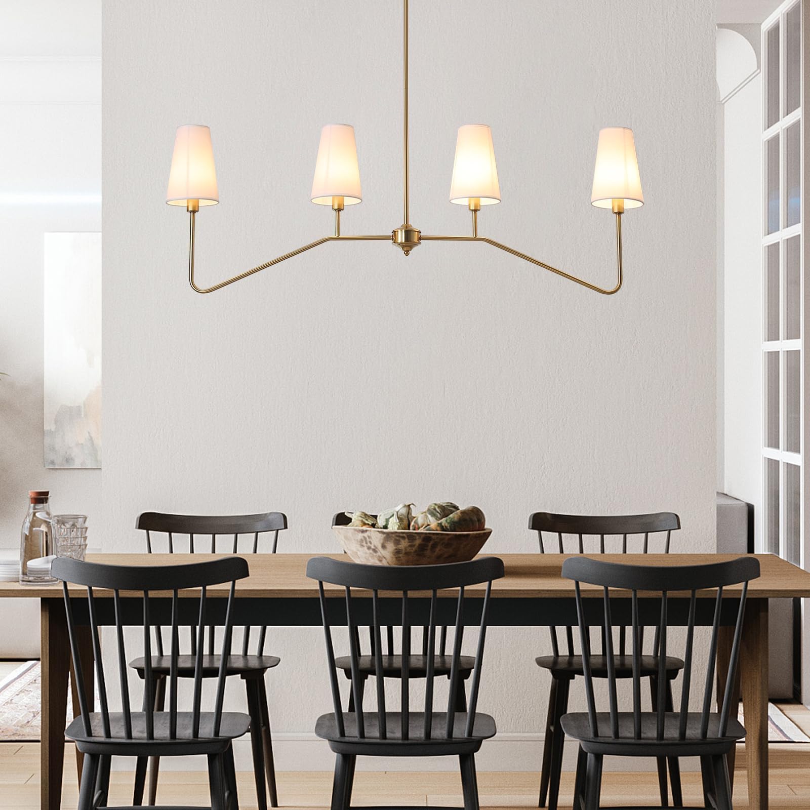 Lampadario Cucina,120Cm Oro Lampadari Camera Da Letto Classic Lineare A 4 Luci Lamp Soggiorno Con Paralume Bianco E14 A Sospensione Per Cameretta