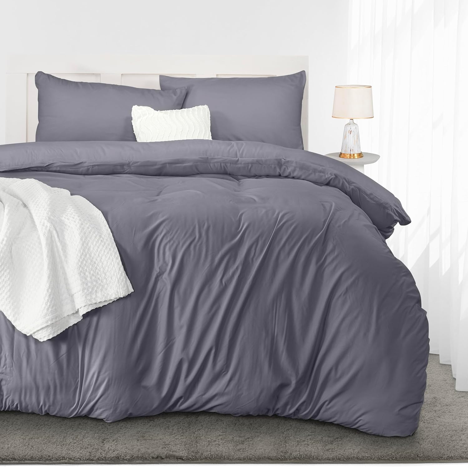 Housse de couette en microfibre de polyester doux gris 260 x 220 cm aux finitions soignées