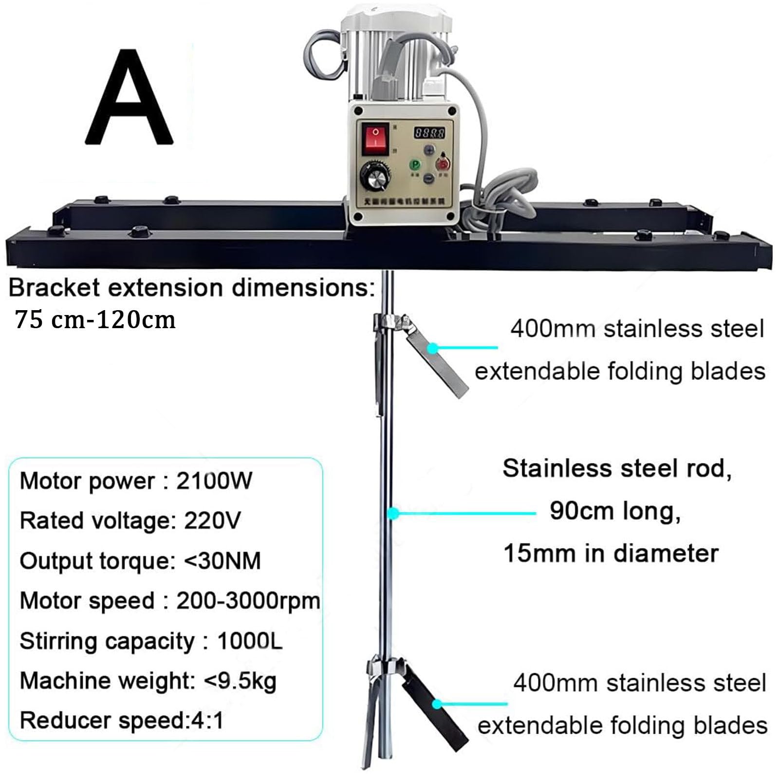 Máquina neumática de agitación de pintura, mezclador industrial IBC, velocidad ajustable de 2100 W, capacidad de 1 tonelada, agitador eléctrico con colgador de soporte para barriles abiertos