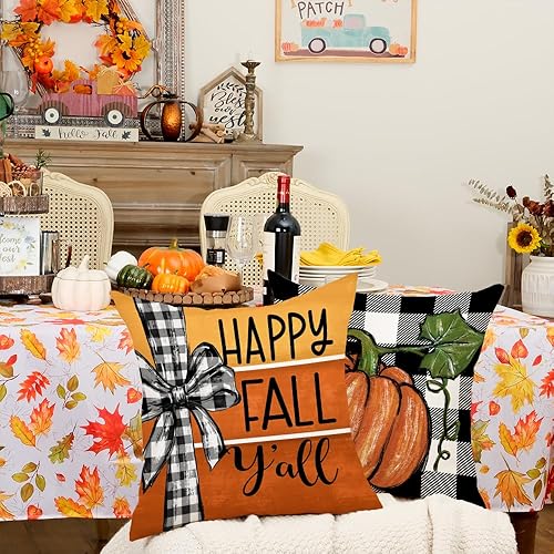 Miniatura 5 de GEEORY Juego de 4 fundas de almohada de otoño de 18 x 18 pulgadas, diseño de calabaza y hoja de arce, decoración de interiores para el hogar y el