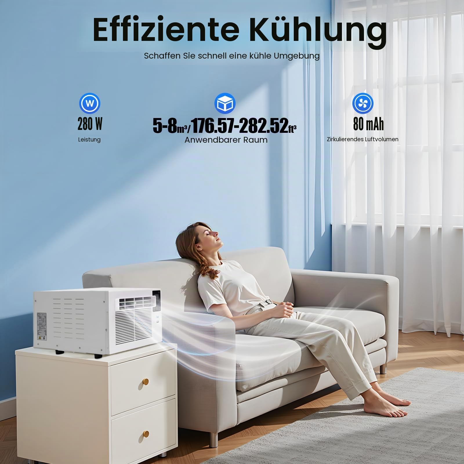 Mini Klimaanlage Mobile Luftkühler mit Fernbedienung | 280W Tragbare Kühler Lüfter Freistehend Klimaanlage für Zuhause, Büro & Camping (41.5*28.3*20.5cm)