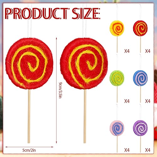 Miniatura 4 de Zeyune 24 adornos de piruleta de Navidad de fieltro de 1.97 x 4.72 pulgadas, cola de sirena, adorno colgante para árbol de Navidad, fiesta,