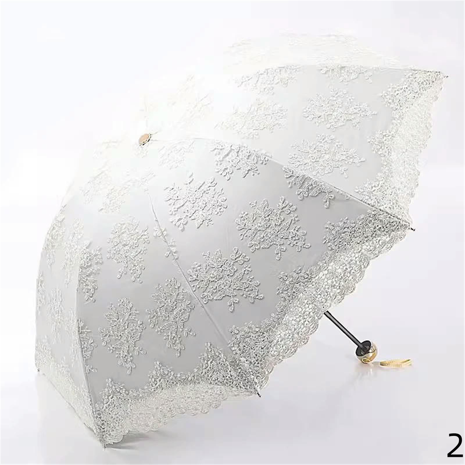 Ombrello da Viaggio Pizzo Soleggiato Piovoso Donna Protezione Solare Antivento 3 Pieghevole UV Sole Signora Ombrello-Ombrello Beige