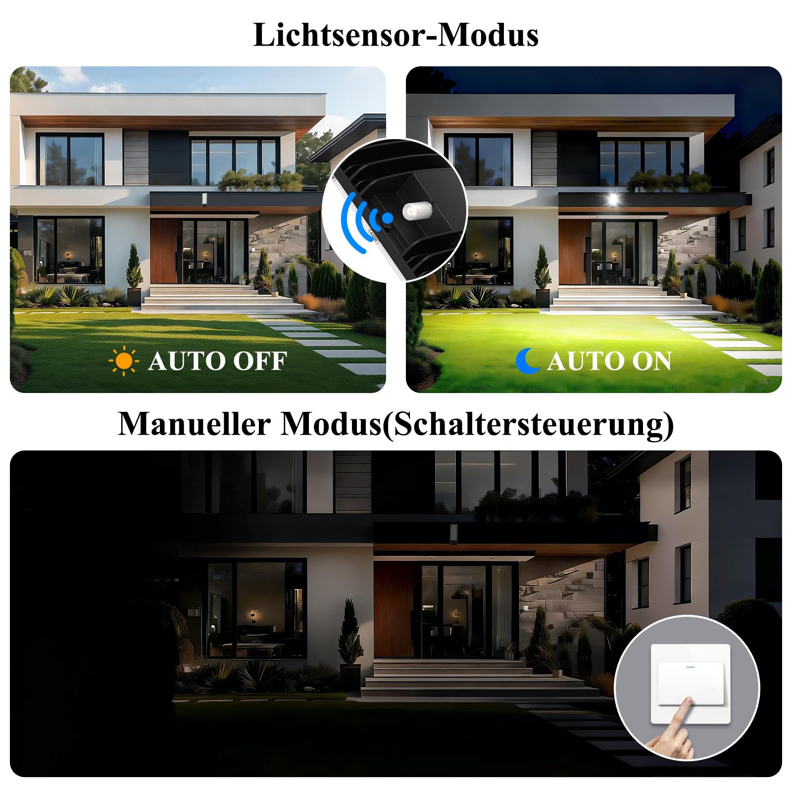 Foco LED para exteriores de 50 W, con sensor crepuscular, 7000 lm, luz de calle, 6500 K, luz blanca fría, IP67, resistente al agua, para jardín, garaje