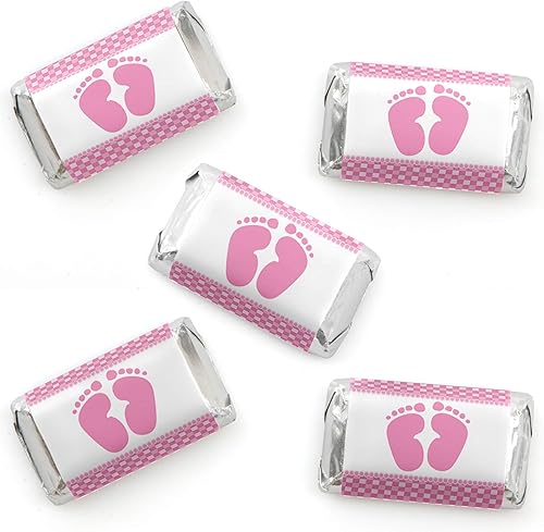 Big Dot of Happiness Baby Feet Pink - Mini pegatinas de barra de caramelo para envolver - Baby Shower para niñas pequeños regalos - 40 unidades