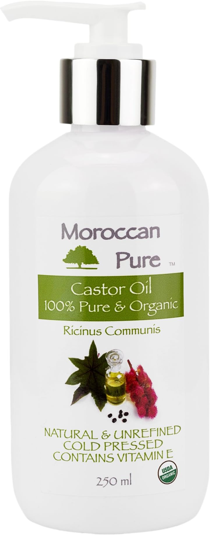 Moroccan Pure Organic Cold Pressed 100% Pure & Organic Coldpressed | Reduces Itching And Swelling On The Skin | Hydrates Chapped Lips | Fights Skin Disorders And Infections | Heals Acne | Does Wonders For Hair And Eyelashes 250ml