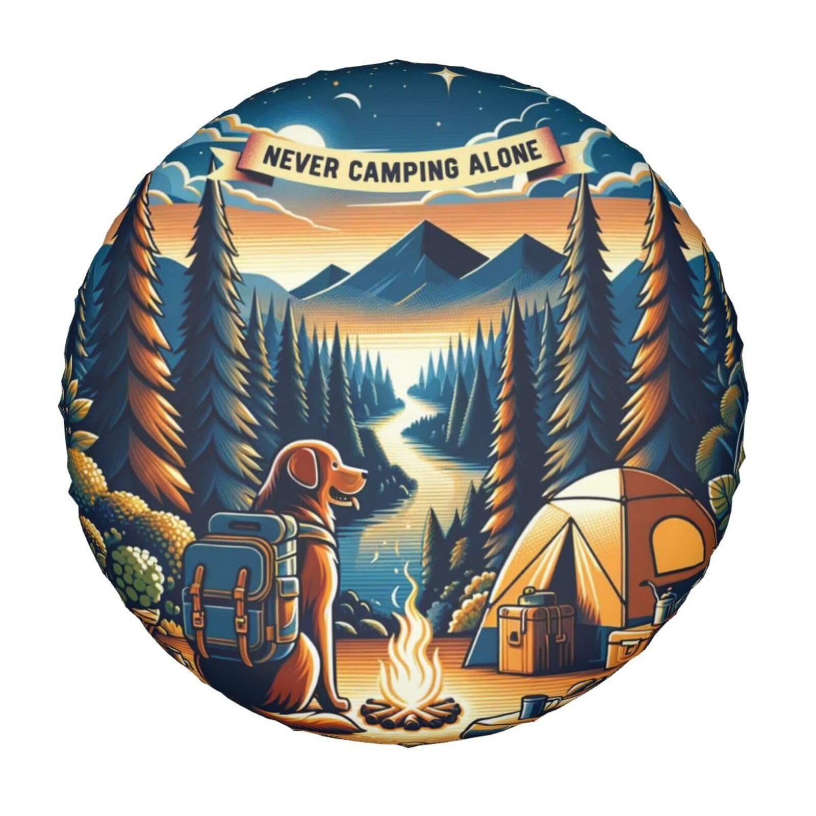 Dog Never Camping Alone Spare Tire Cover Wheel Covers Universal Fit for Rv Trailers SUV Camper Tire Protector Waterproof Dust-Proof 15in