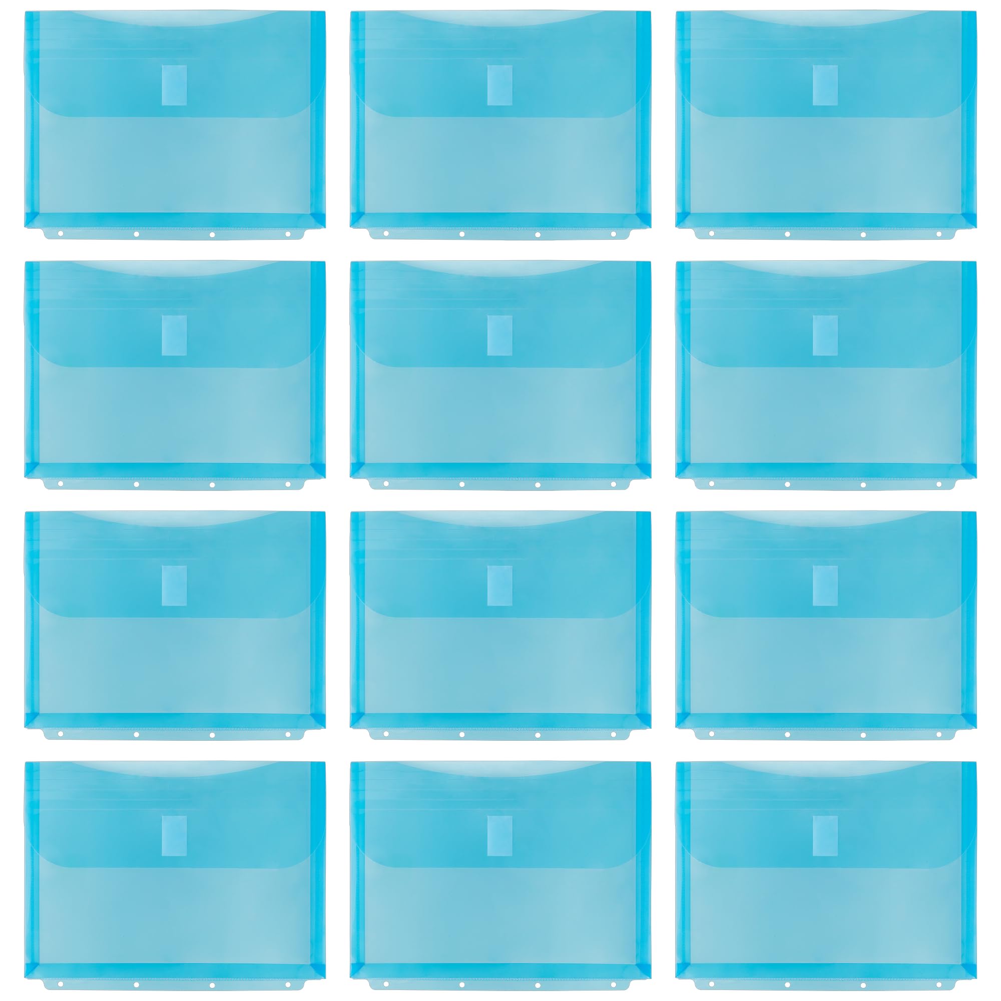 Idena 90261 Document Wallets A4 Plastic Pack of 12 Sorting Folders in Turquoise with Velcro Fastener and 4 Holes Approx. 31 x 23.7 cm