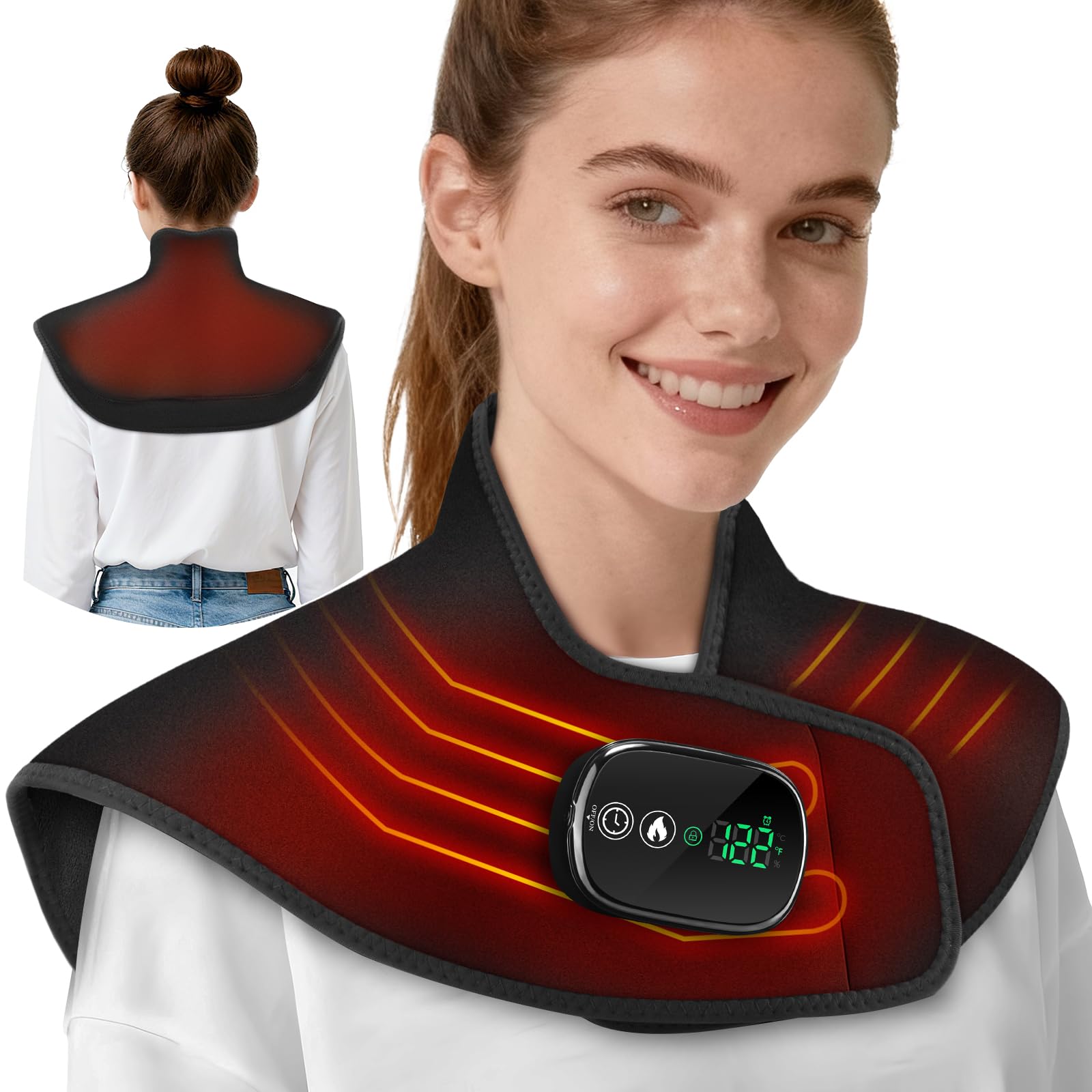 Heizkissen Nacken Schulter Kabellose Mit 8,4v 4000mAh 4 Heizstufen 5 Timer | Nackenwärmer Schulterwärmer Mit Touchscreen, Nackenheizkissen für Zuhause Reisen Geschenke für Frauen Männer Vater Mutter