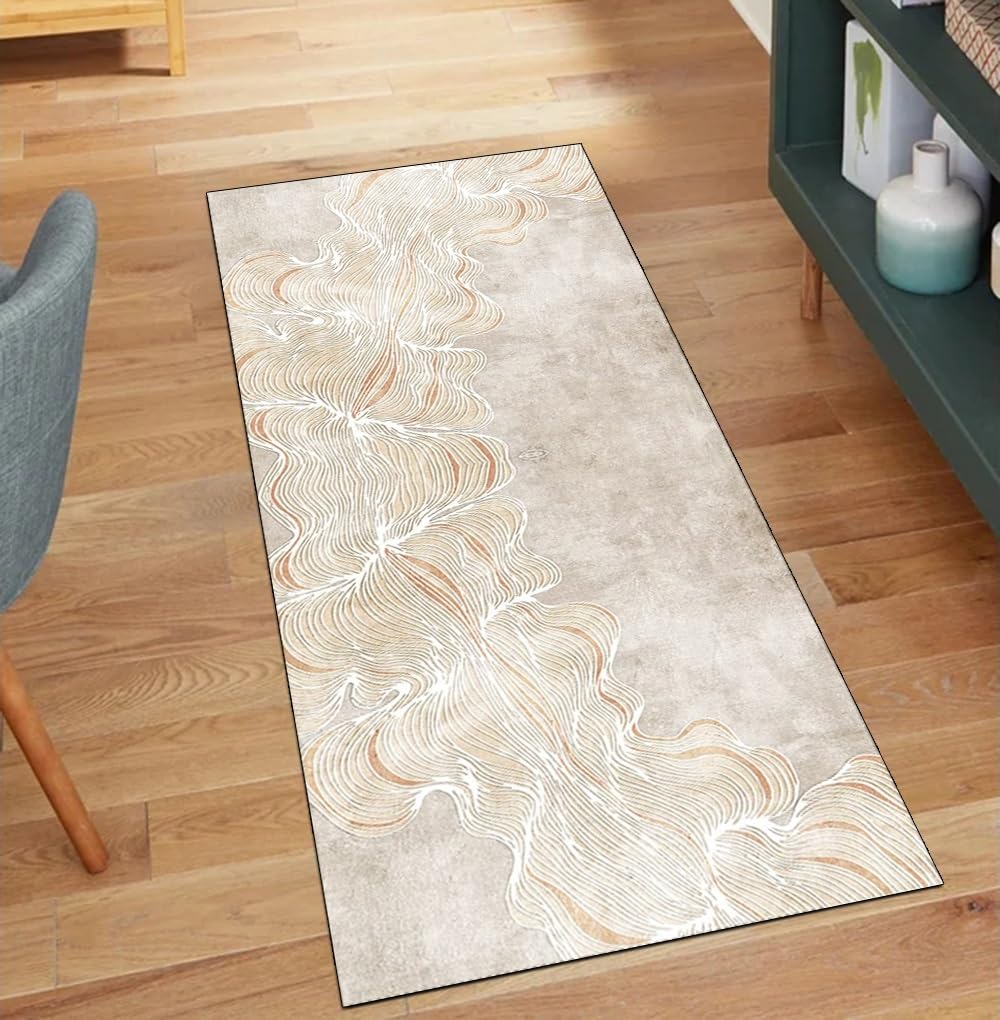 Alfombra para pasillo beige de 70x180 cm con base segura antideslizante