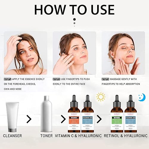 Miniatura 6 de SAISZE - Juego de suero facial antienvejecimiento suero de vitamina C suero de ácido hialurónico suero de retinol suero iluminador suero antiarrugas