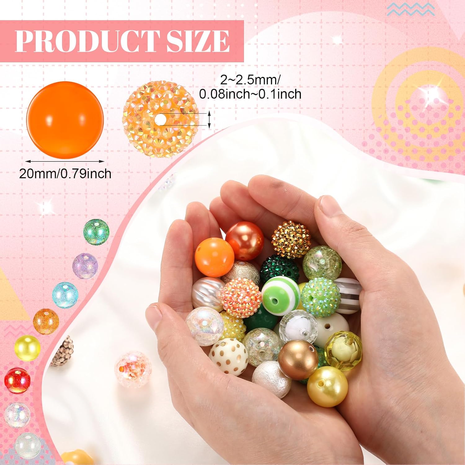 200 Pcs 20mm Mixed Crystal Resin Chunky Craft Beads - Shiny Round Bubblegum Sugar Beads for DIY Keychain Necklace Bracelet Jewelry Making Supplies