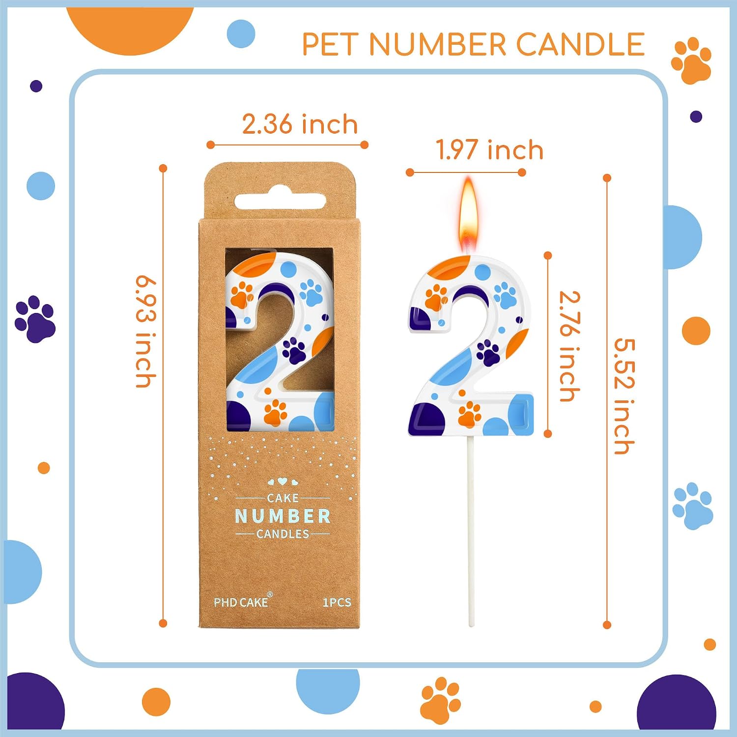 PHD CAKE 2.76 Inch Number 2 Dog Birthday Candles, Blue Dog Number Candles, Cake Number Candles, Party Celebration, Style Candle