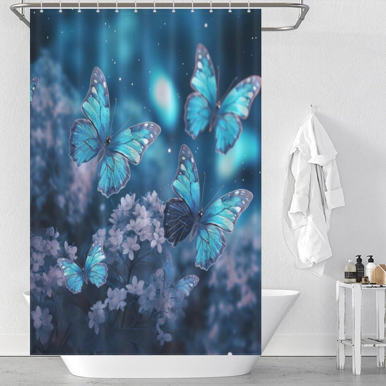 Rideau de douche papillon imperméable en polyester lavable 122x183cm
