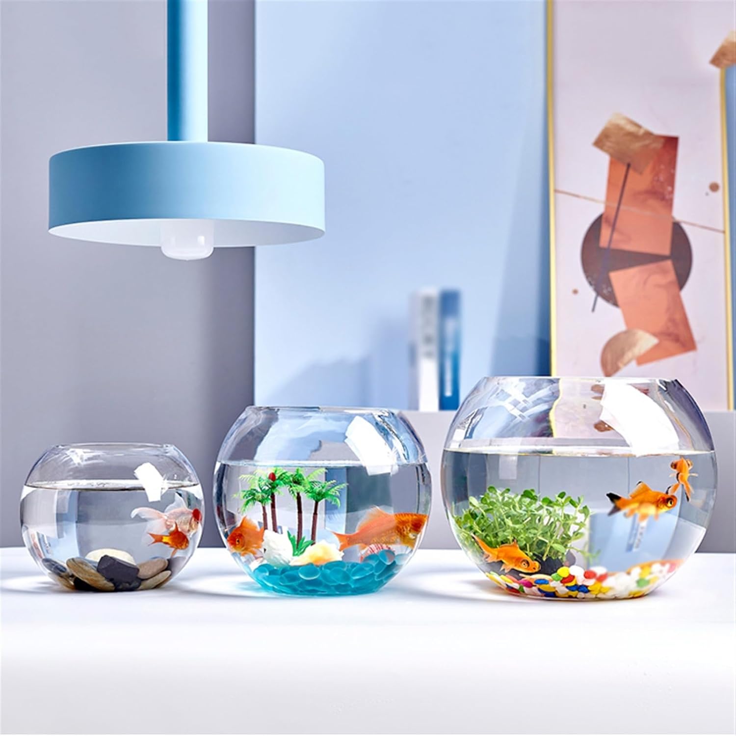Aquarium Office Small Fish Tank Thickened Transparent Glass Fish Tank Turtle Living Room Home Desktop Round Small Goldfish Tank Fish Tank(002)