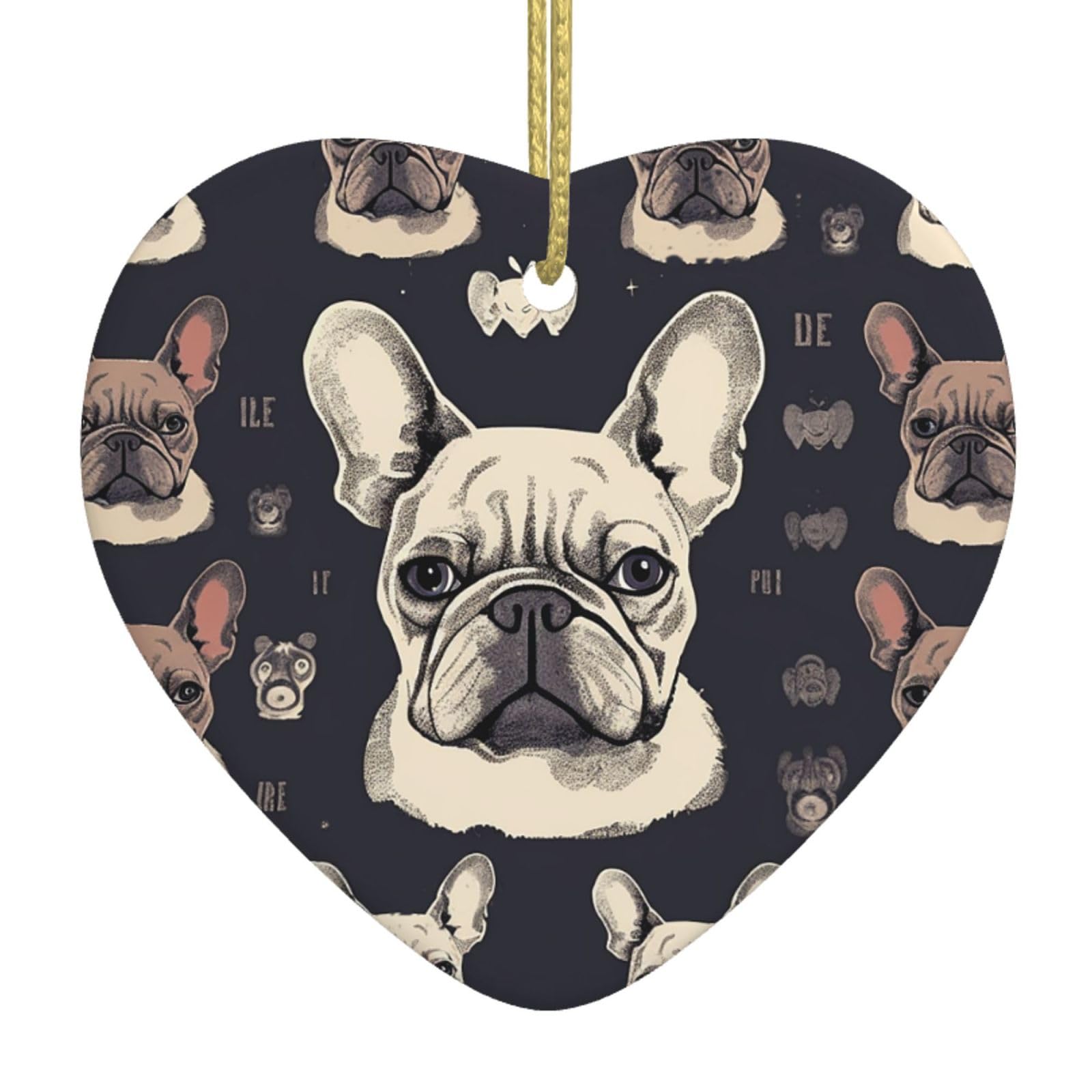 Fodpand Women's White I Love French Bulldog Christmas Ornaments 2025, Gift Exchange For Men, Collectible Ceramic Ornament Heart Hanging Ornaments For Christmas Tree Decoration