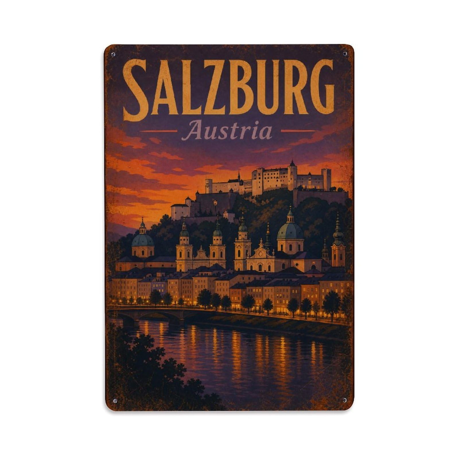 Yrnq 08X12inch Vintage Style Vintage Travel Salzburg Austria Dusk Metal Tin Sign
