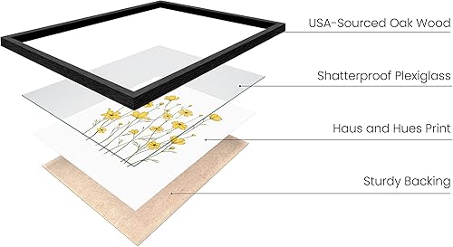 Miniatura 2 de HAUS AND HUES Arte de pared de flores amarillas Póster de girasol para decoración de pared para dormitorio, arte amarillo y blanco Marco negro de