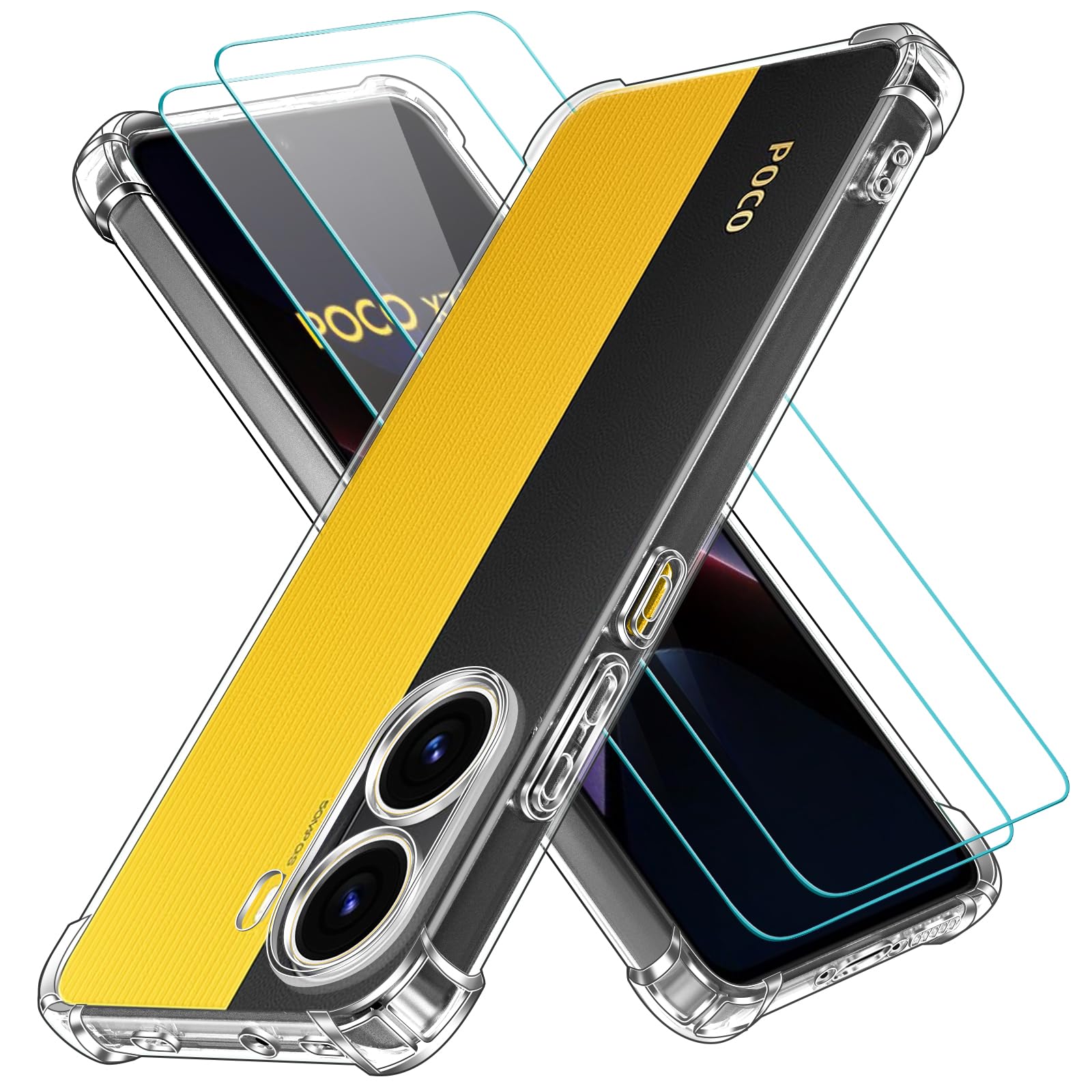 ivoler Przezroczyste etui 3 w 1 do Xiaomi Poco X7 Pro 5G, 1 etui na telefon komórkowy z 2 sztukami pancernego szkła ochronnego, przezroczyste, odporne na uderzenia, cienkie, miękkie silikonowe etui