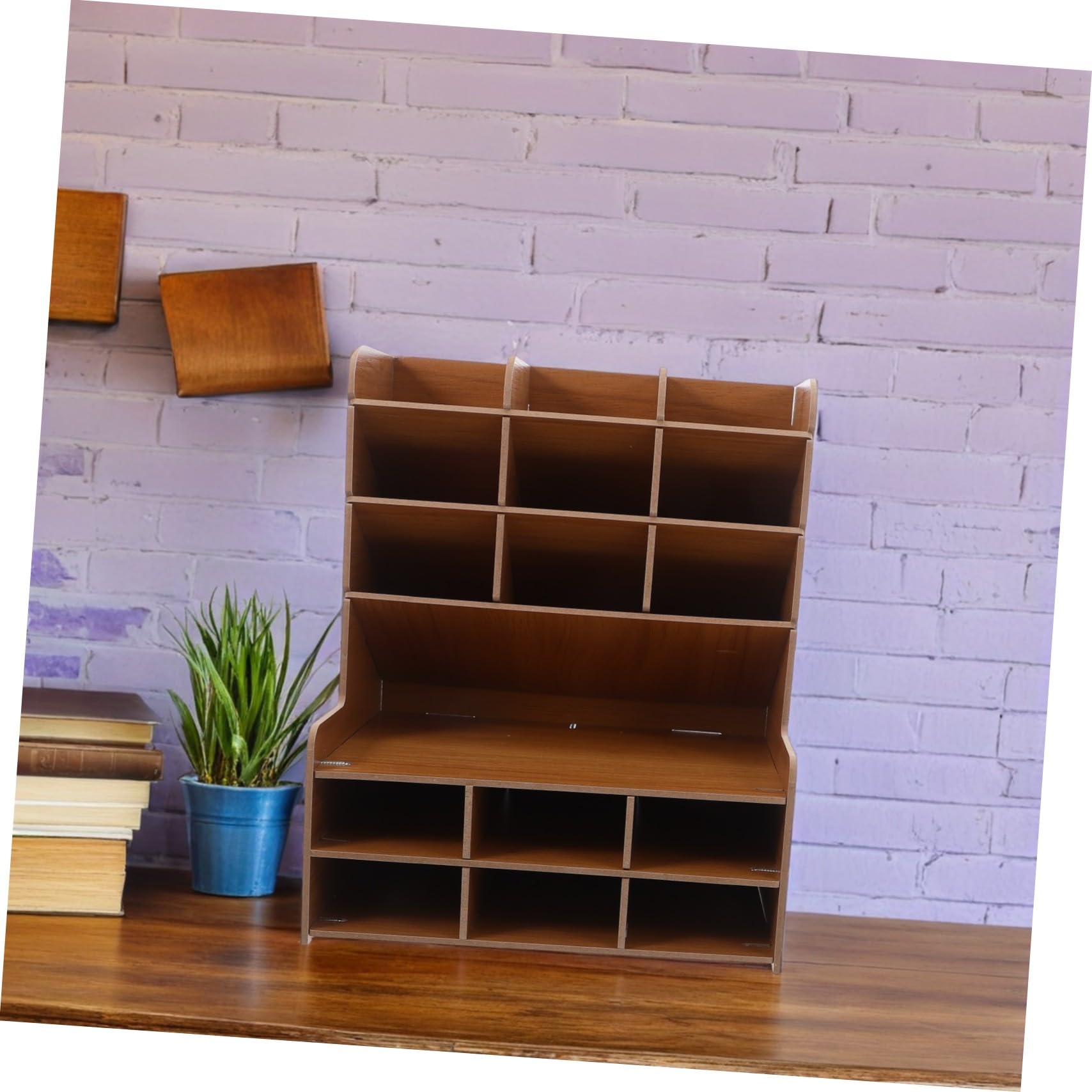 HOMSFOU Organizer Da Scrivania in Legno Per Penne Matite e Cancelleria Con Scomparti Precisi Contenitore Per Penne in Legno Massello Per Ufficio e Studio Casa