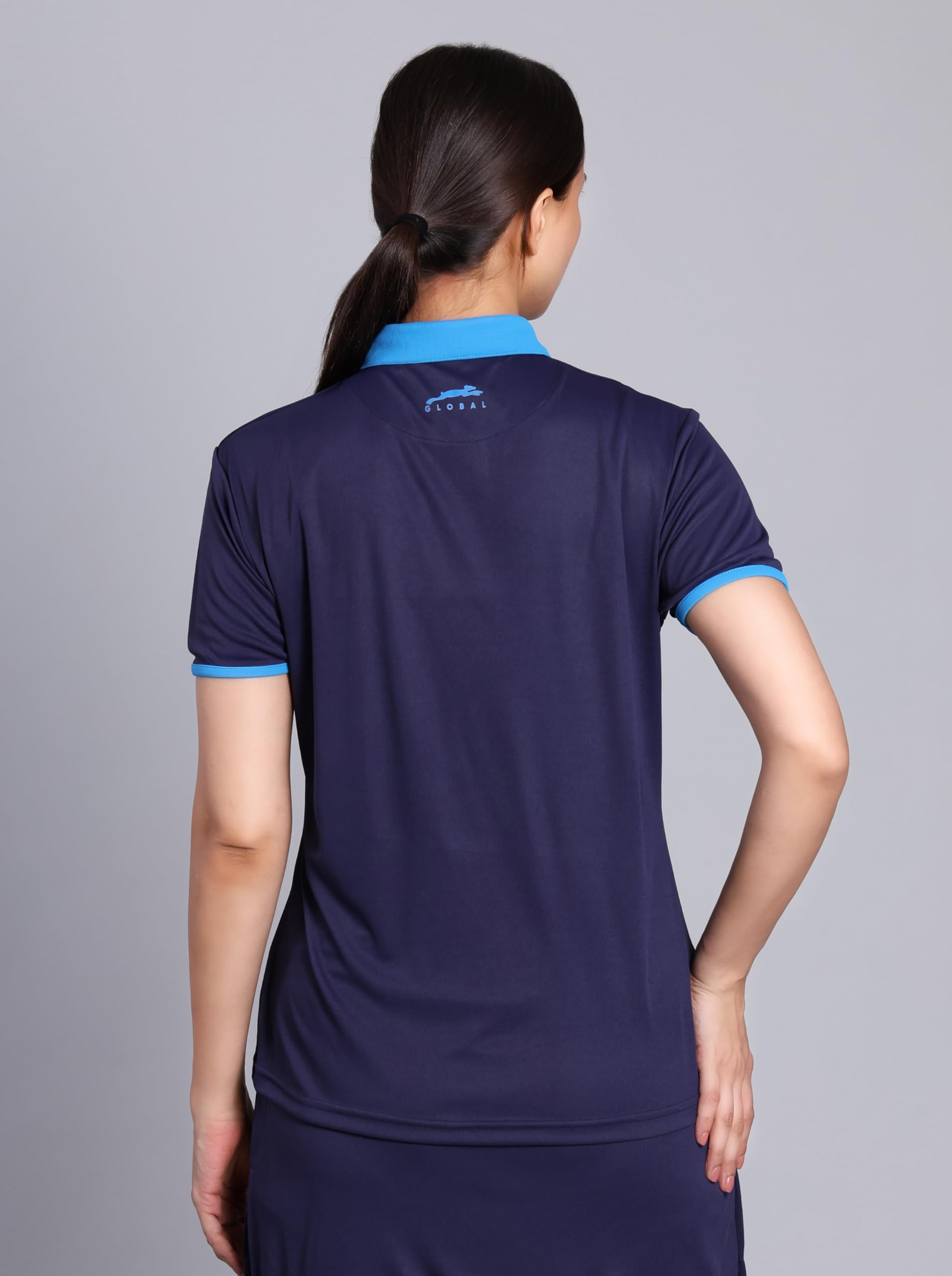 STAG GLOBAL Aero Sports T-Shirt | Navy Blue and Sky Blue Polo Women's T-Shirt | Lightweight and Durable | Professional Ping Pong Athletic, Casual Wear (in, Alpha, 2XS, Regular, Navy Blue) 1
