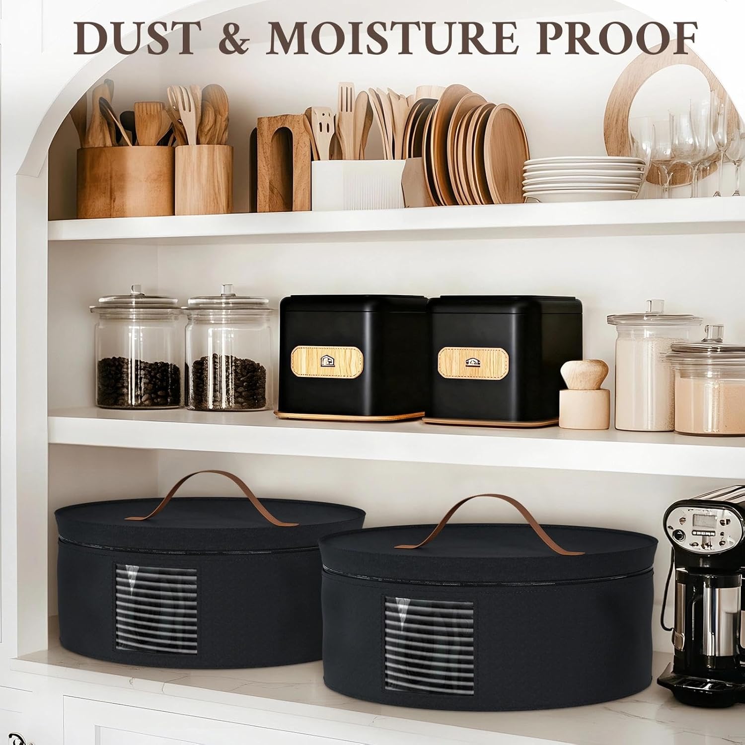 MAONAME Black China Storage Containers, 2 Pack Hard Shell Dinnerware Storage with 24 Felt Dividers for Charger Plates, Great for Platters and Serving Dishes, 14.5" W x 7" H