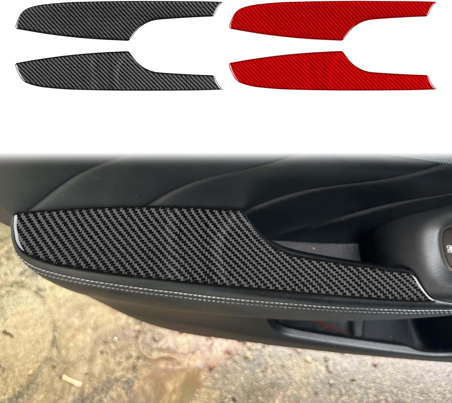 2PCS Car Door Armrest Panel Cover Trim Carbon Fiber Soft Sticker Compatible with Infiniti Q50 2014-2020 2015 2016 2017 2018 2019 Interior Accessories Black.