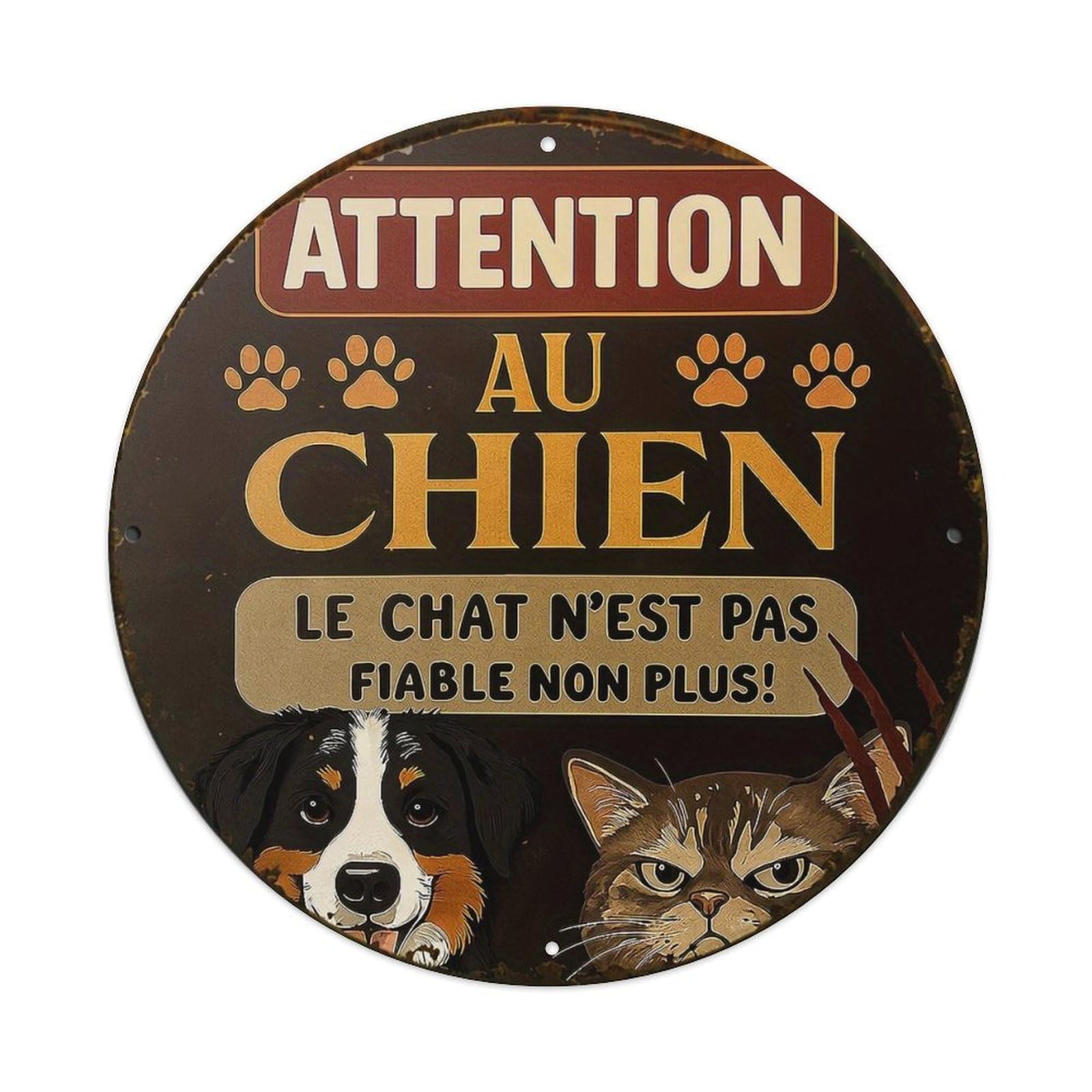Jdyansheng Vintage Attention Au Chien Chat Tin Sign Metal Poster Metal Signs For Home Man Cave Bar Cafe Kitchen Laundry Room Wall Decorations 8X8 Inches