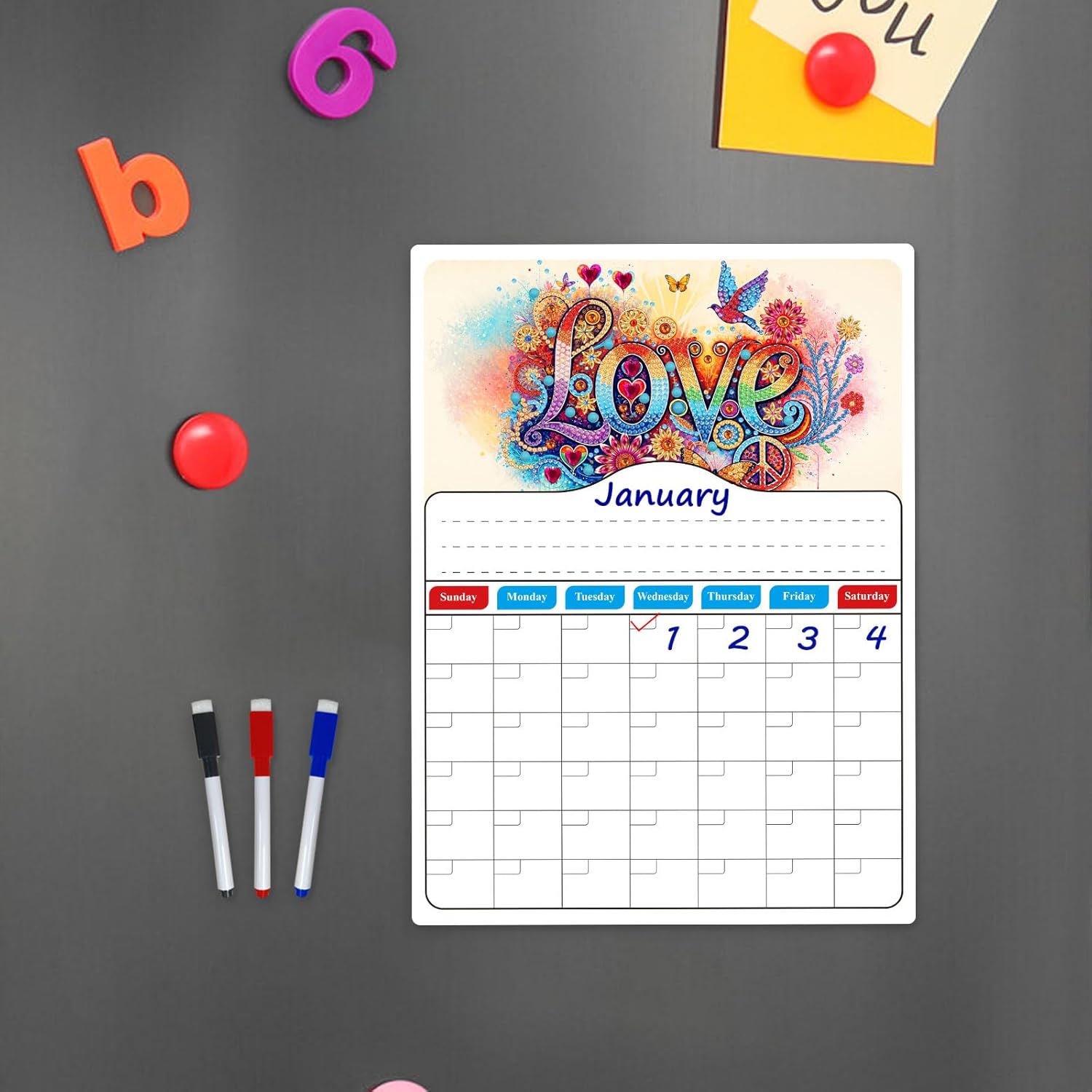 BAYUNOE 2Pcs Diamond Art Painting Refrigerator Magnet Calendar with 3Pcs Erasable Pens Handwritten Monthly Planner Dry Erase Calendar Whiteboard Calendar Refrigerator 11.6x15.7in-01