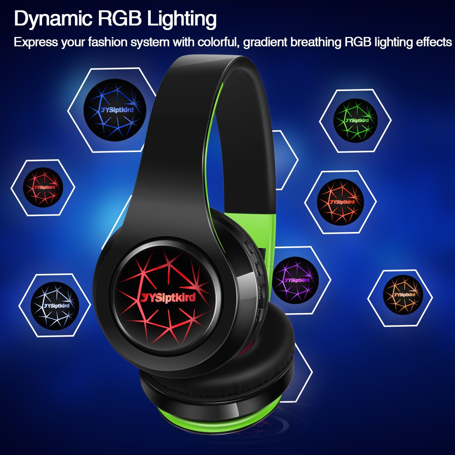Bluetooth Headphones, Chat- Comfortable Over Ear Stereo Headphones,7 Breathing Led Lights up, Wireless Headset for Adult Teen Kid for Phone/Samsung/Pad/PC/Android/Laptop/TV (Green) 3